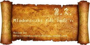 Mladoniczki Kálmán névjegykártya
